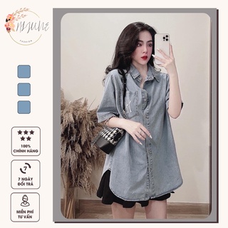 Áo sơ mi jean nữ tay ngắn form rộng bigsize khoác ngoài đẹp HIJUNE AJ01