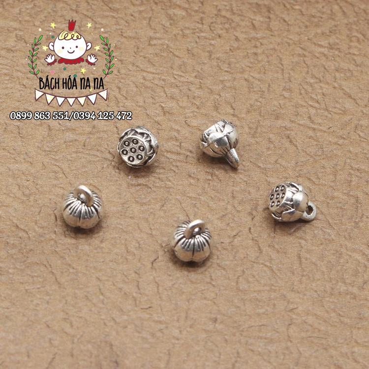 Chuông đồng hoa sen, làm vòng handmade, chuông đồng khắc hoa văn 9mm-handmadeshop