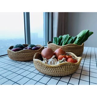 Bộ 3 rổ mây đan tròn đựng rau củ quả