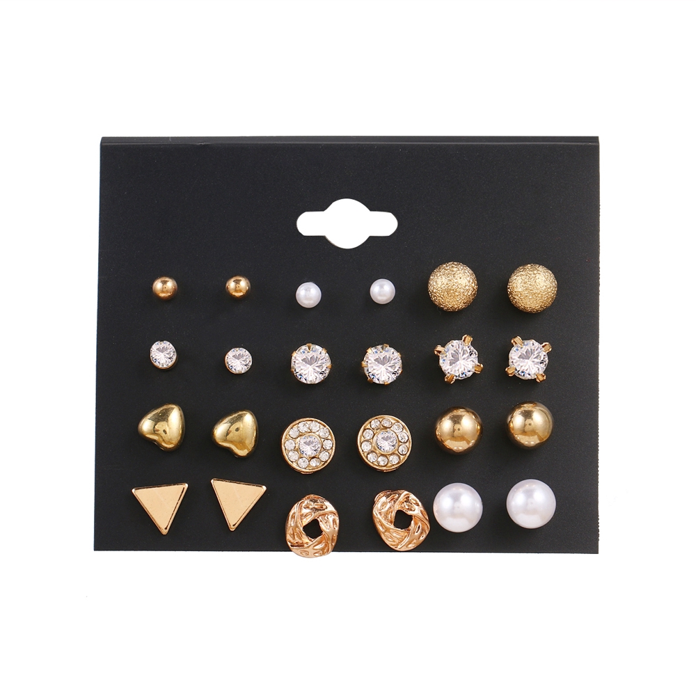 Set 12 đôi khuyên tai đính đá / ngọc trai kiểu dáng hợp thời trang dành cho nữ