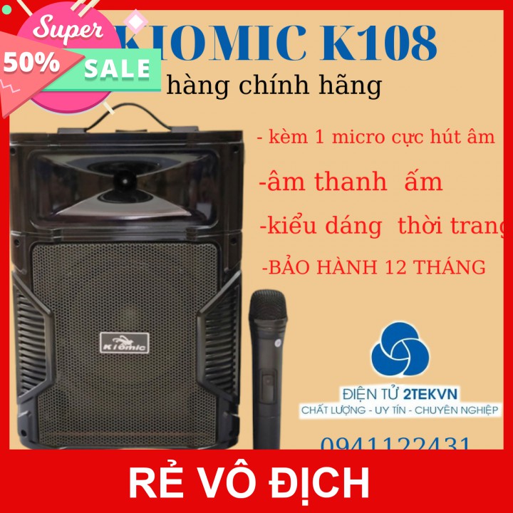 loa bluetooth karaoke kiomic k108 kèm micro cực ấm - Bảo hành chính hãng 12 tháng