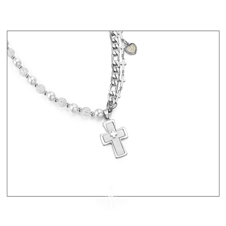 Vòng cổ Chuỗi Ngọc Trai Mặt Thánh Giá Sang Trọng Phong Cách hip hop