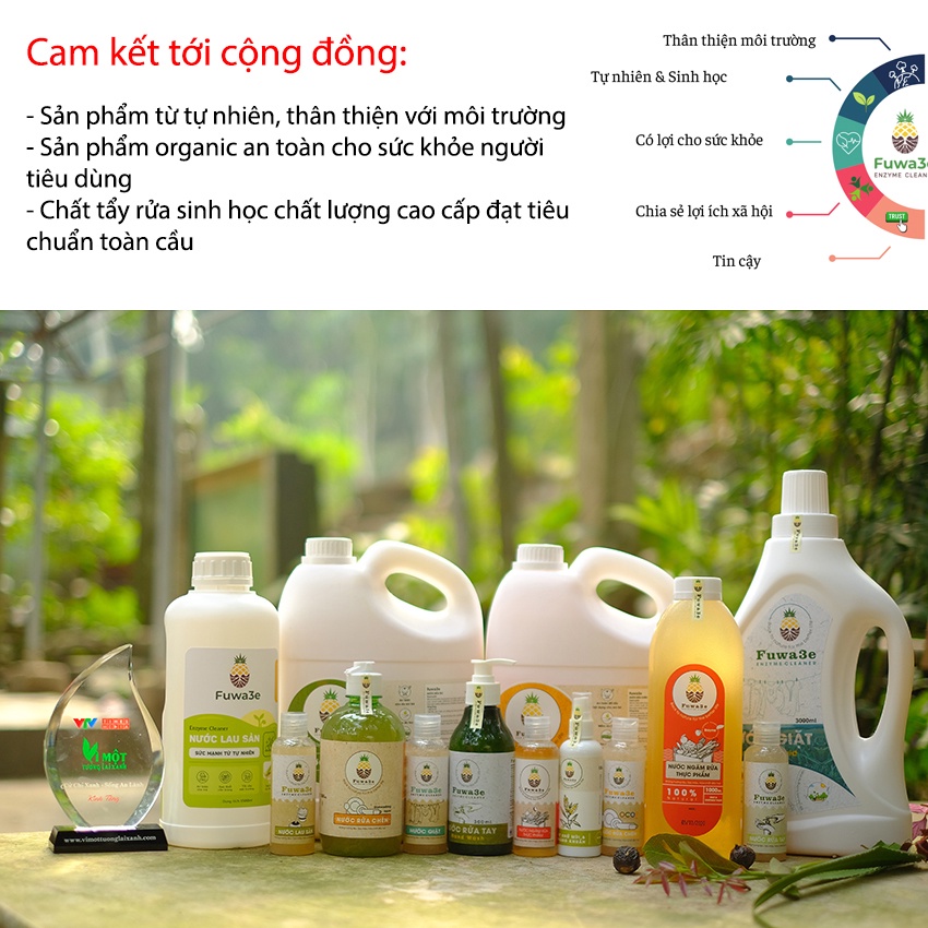 Nước giặt hữu cơ Fuwa3e organic 3L giặt quần áo, đồ lót, chất tẩy rửa sinh học Fuwa an toàn cho bé bảo vệ da tay FW002B