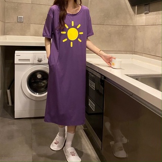 Đầm Suông Váy Suông Form Rộng In Hình Mặt Trời Đáng Yêu Tay Ngắn Xẻ Tà Phong Cách Basic  Năng Động Tới 70kg TTDS0413