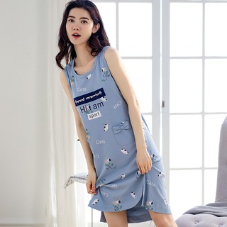 Đầm ngủ đầm mặc nhà, tay sắt nách vải COTTON 100% siêu thoáng mát
