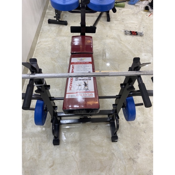 Combo ghế tập tạ đa năng Hoàng Đức Sport kèm đòn tạ 1.5m và 20kg tạ nhựa xuki 0968417433