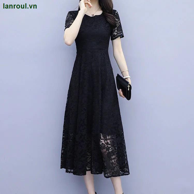 Đầm Dài Qua Gối Tay Ngắn Phối Ren Phong Cách Mới Dành Cho Phụ Nữ Trung Niên 2022