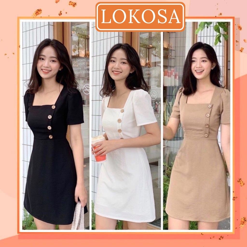 Váy công sở LOKOSA Đầm công chúa thiết kế ôm body ngắn cổ vuông Hàn Quốc trẻ trung di chơi dự tiệc VDE015