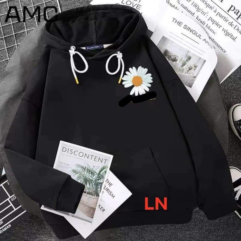 áo hoodie nỉ bông lô gô hoa cúc ngực, áo hodi logo hoa cúc nổi