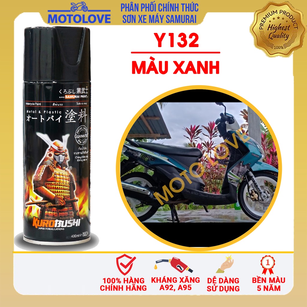 Combo Sơn Samurai màu xanh Y132 loại 2K chuẩn quy trình độ bền 5 năm gồm 2K04 - 124- Y132 -2k01 nhập khẩu từ Malaysia.