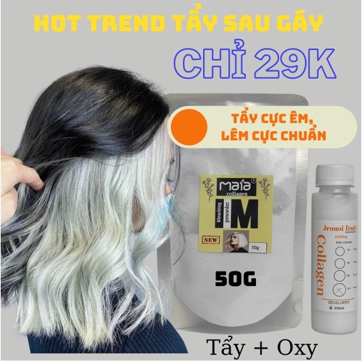 Thuốc tẩy tóc sau gáy mái hai bên mai không rát da đầu Maia 50g kèm 100ml oxy Tặng dưỡng găng tay