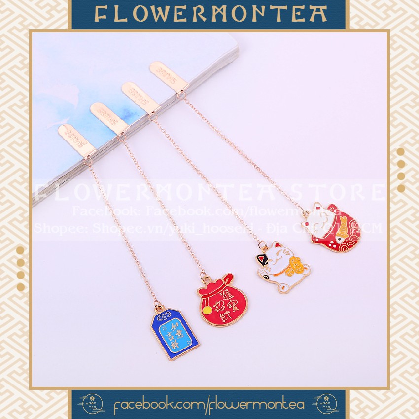 Thẻ Đánh Dấu Sách | Bookmark Dây Kim Loại - Mèo Thần Tài Và Túi Phúc