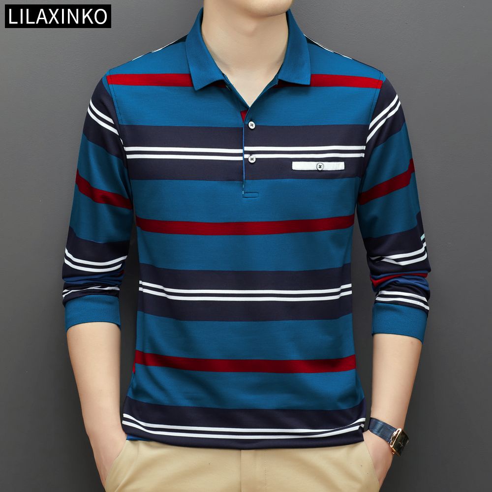 Áo Thun Polo Tay Dài Kẻ Sọc 2 Màu Thời Trang Thu Đông Cho Nam