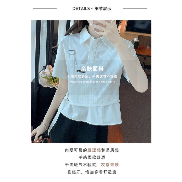 Áo sơ mi trắng giả 2 mảnh vải voan thiết kế trẻ trung khí chất cao cấp thời trang hè linh hoạt giải trí cho nữ