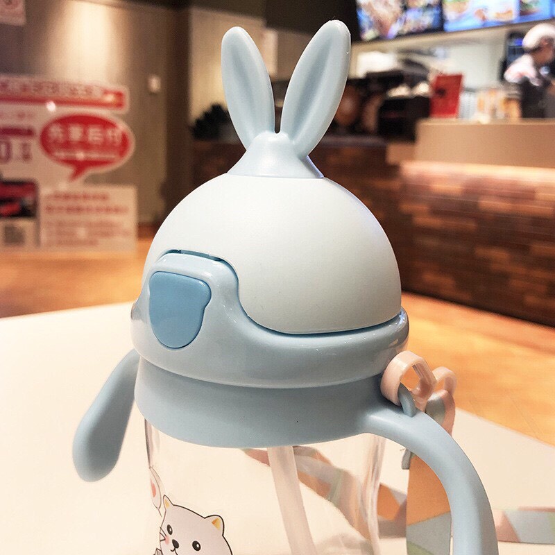 Bình Tập Uống Nước Cho Bé Có Dây Đeo 280ml Hình Tai Thỏ