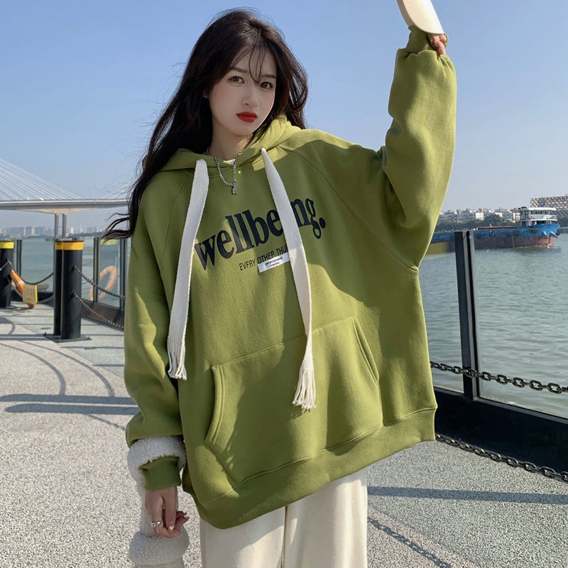 Áo Sweater Có Mũ Trùm Vải Lông Cừu Dày Dặn Phối Dây Bện In Chữ TTJ197 Thời Trang Thu Đông 2022
