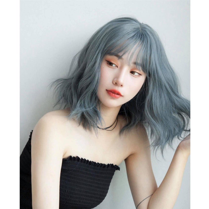 Tóc giả nguyên đầu nữ đẹp xù xanh khói ❤️FREESHIP❤️ mã 3057