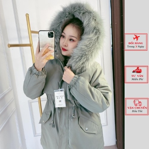 Áo parka nữ lót lông có mũ tháo rời cao cấp ulzzang Hàn Quốc mùa thu đông