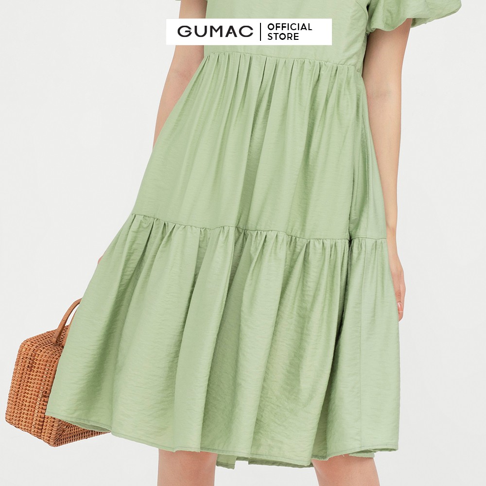 [Mã MABR07062 giảm 8% tối đa 50K đơn từ 249K] Đầm babydoll nữ cổ vuông tầng GUMAC màu xanh dễ thương DB5106 | BigBuy360 - bigbuy360.vn