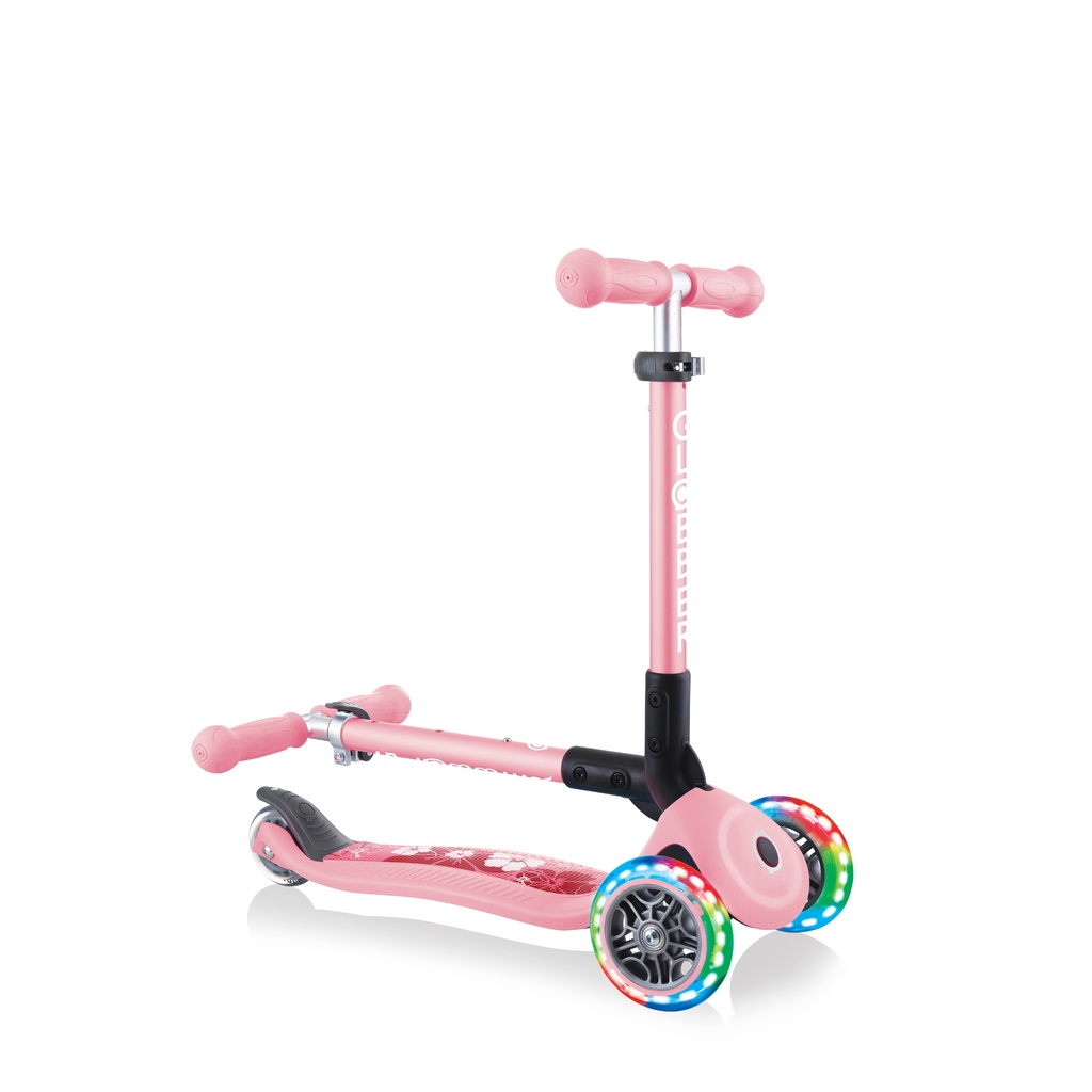 Xe trượt scooter 3 bánh gấp gọn có bánh xe phát sáng Globber Junior Fantasy từ 2- 6 tuổi - Hồng Pastel có họa tiết