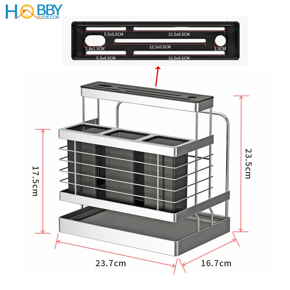 Kệ đựng đũa muỗng dao thớt 3 trong 1 HOBBY KDMT Inox 304 khay nhựa cao cấp