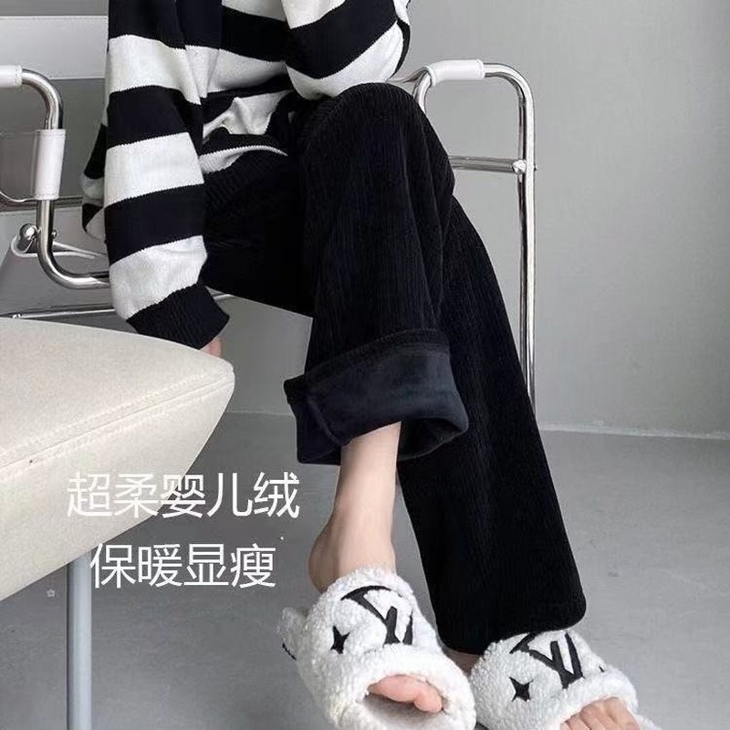 Quần nhung ống rộng lưng cao cho nữ