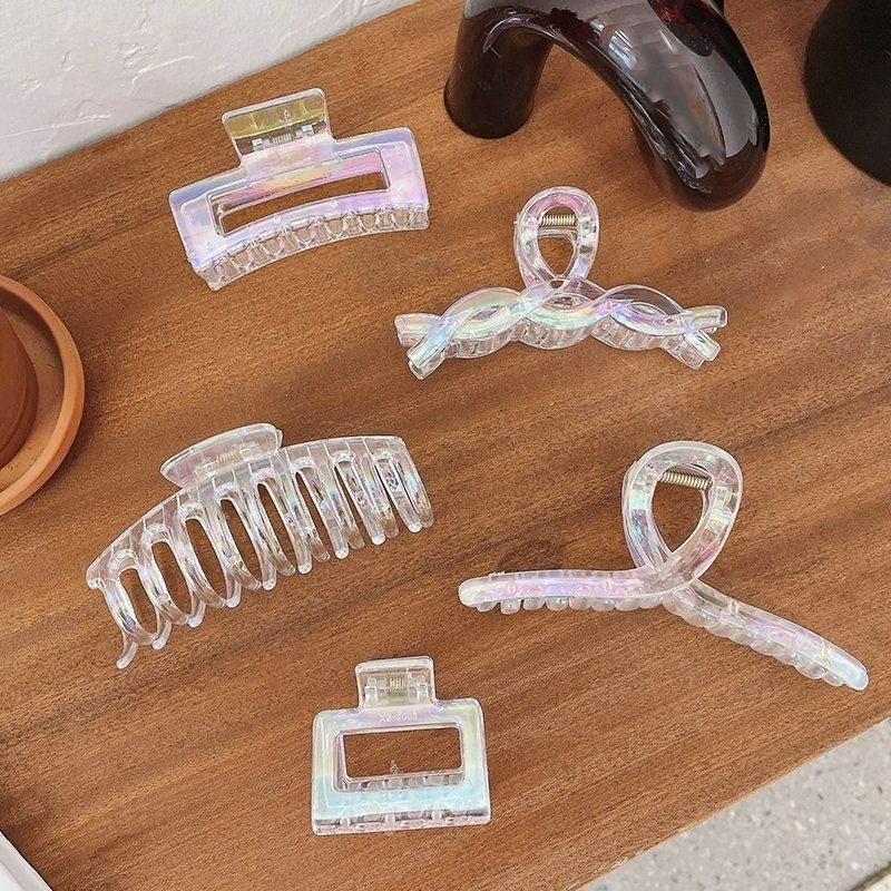 Kẹp Tóc Trong Suốt Đính Ngọc Trai Đơn Giản Nhiều Màu Sắc Phong Cách Retro Pháp