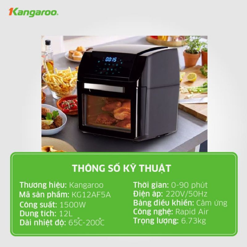 [Mã ELHA22 giảm 6% đơn 300K] Lò chiên không dầu điện tử 12L Kangaroo KG12AF5A