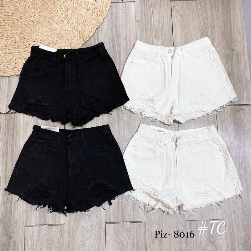 Quần short jean đen trắng nữ rách - Quần sooc bò rách Denim thiết kế rách cá tính dáng chữ A | BigBuy360 - bigbuy360.vn