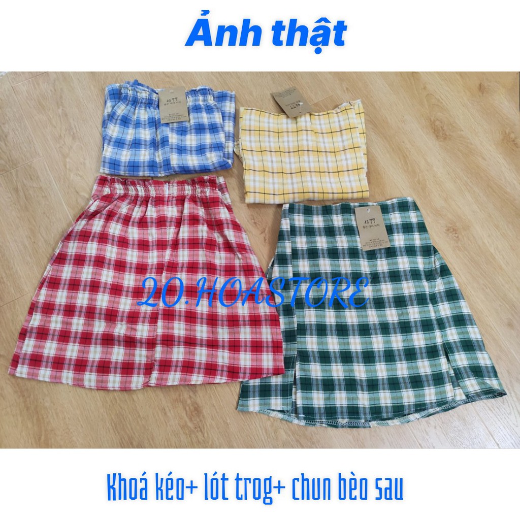 CHÂN VÁY KẺ CARO - CHÂN VÁY MINI XẺ BÊN KÉO CHUN LÓT - CHÂN VÁY CARO CHỮ A LƯNG CAO 4 màu