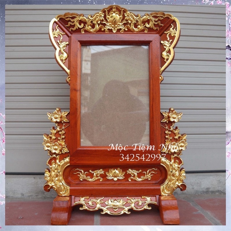 Khung ảnh thờ tứ linh- khung thờ mai vàng+ kèm kính