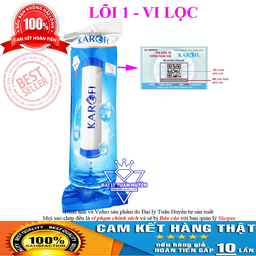 Bộ 3 Lõi lọc nước Karofi 1,2,3 chính hãng, dùng cho máy S-S038