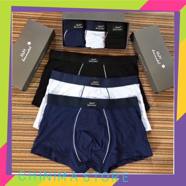 Hộp quần lót nam boxer H.M ( hộp 3 chiếc) shịp đùi