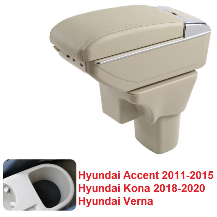 Hộp tỳ tay ô tô Hyundai Accent 2011-2015, Hyundai Kona 2018-2020 và Hyundai Verna tích hợp 7 cổng USB