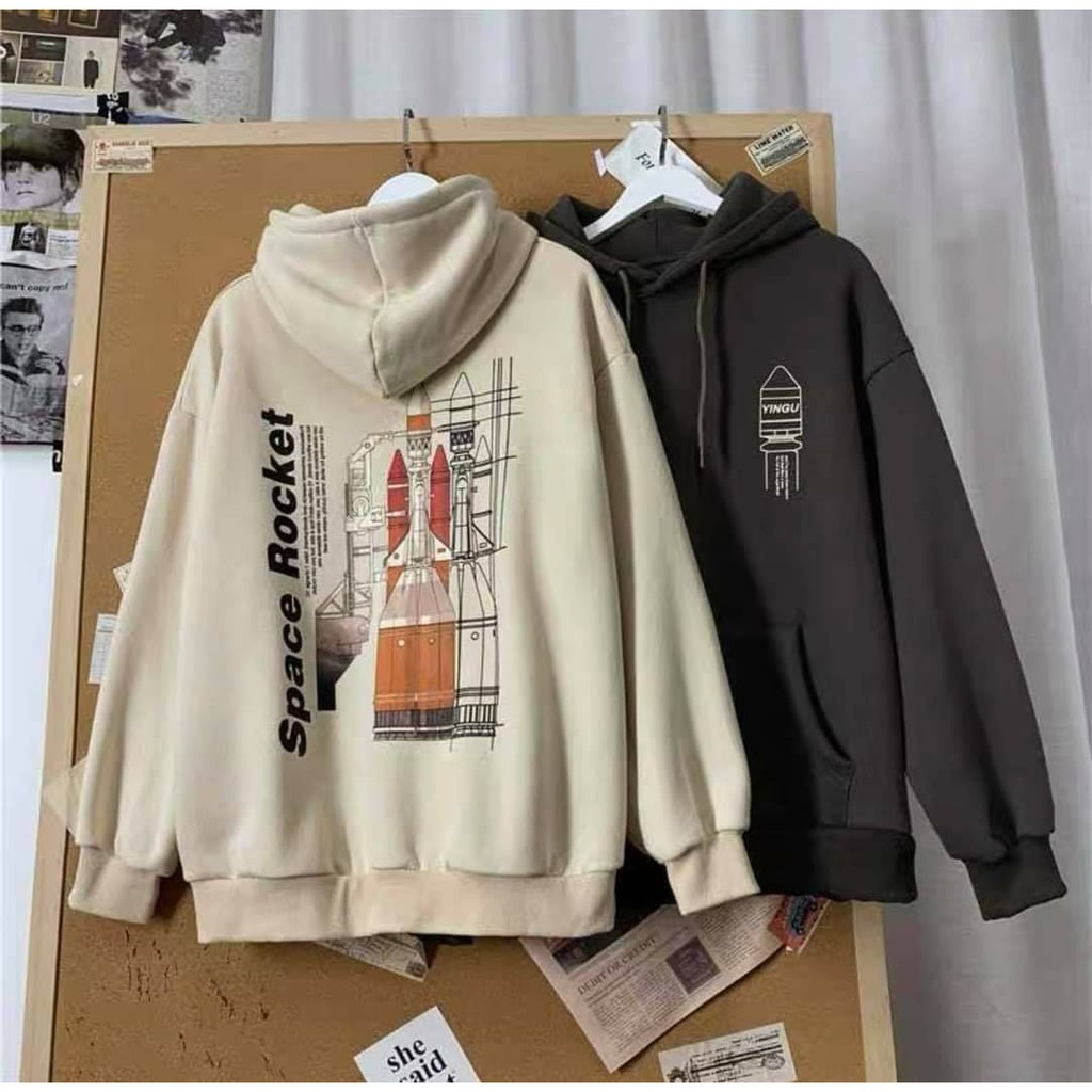 Áo Hoodie Nỉ Bông Space Rocket Chui Đầu Unisex Thu Đông | BigBuy360 - bigbuy360.vn