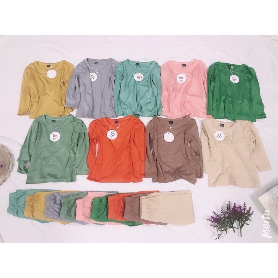 Bộ Dài Tay Thun Lạnh Cho Bé Gái, Bé Trai Minky Mom Vải Cotton 100% Trơn Basic, Bộ Quần Áo Trẻ mặc nhà, mặc mùa hè (DT1)