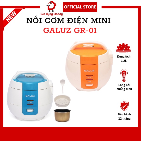 Nồi cơm điện mini chống dính Galuz GR-01 Dung tích 1.2L, Tận dụng tối đa hơi nước Dùng cho 1-4 người, Bảo hành 12 tháng