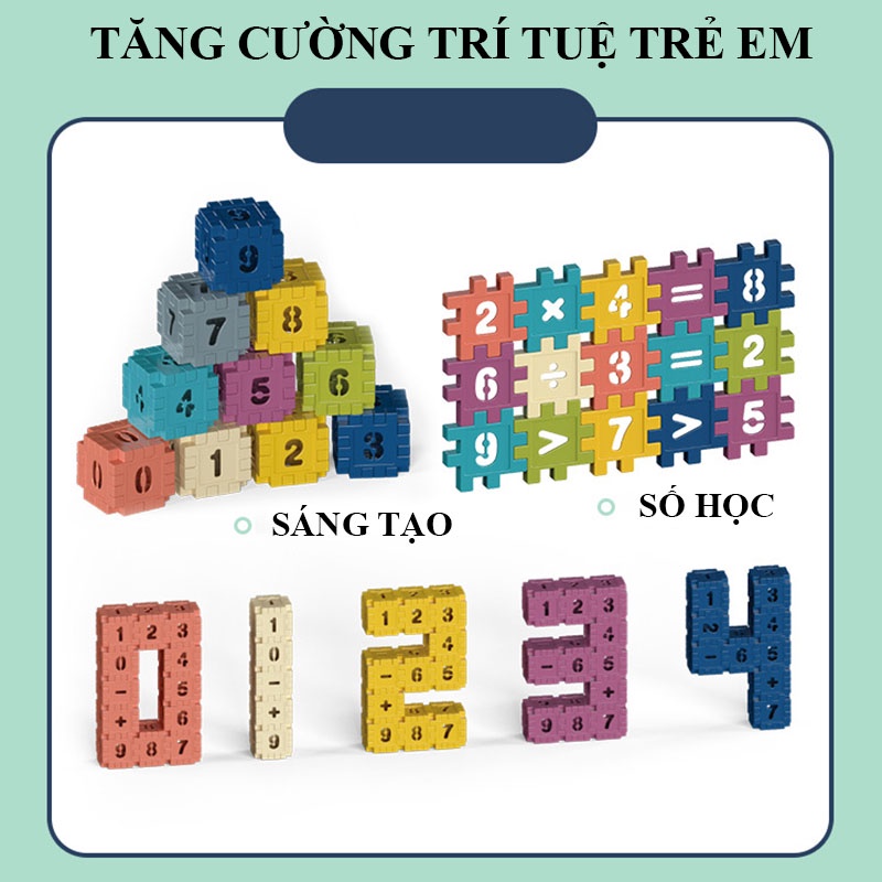 Bộ Đồ Chơi Xếp Hình Khối Nhiều Màu, Nhiều Số Cho Bé Sáng Tạo, Lắp Ráp Ngôi Nhà, Bàn Ghế, Phát Triển Tư Duy