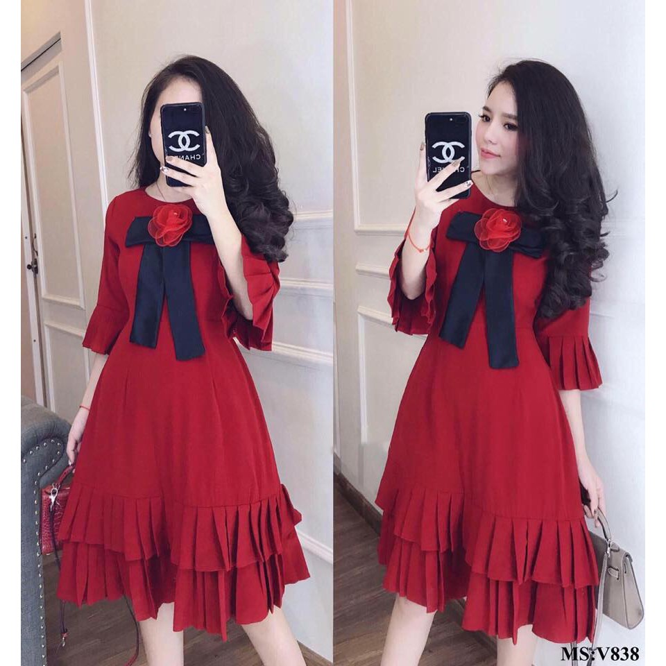 đầm đỏ hoa nơ