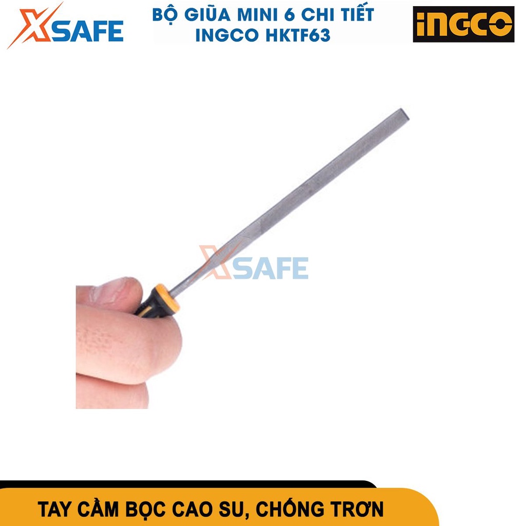 Bộ giũa mini 6 chi tiết INGCO HKTF63 kích thước 140mm và đường kinh 3mm, chất liệu thép T12 [CHÍNH HÃNG][XSAFE]
