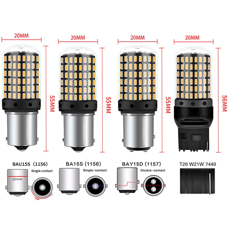 Set 2 Đèn led Phanh Xe 1156 BA15S P21W BAU15S PY21W T20 7440 W21W 1157 144 smd 12V