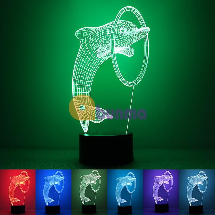 Đèn ngủ 3D, đèn ngủ cá heo 7 màu cao cấp