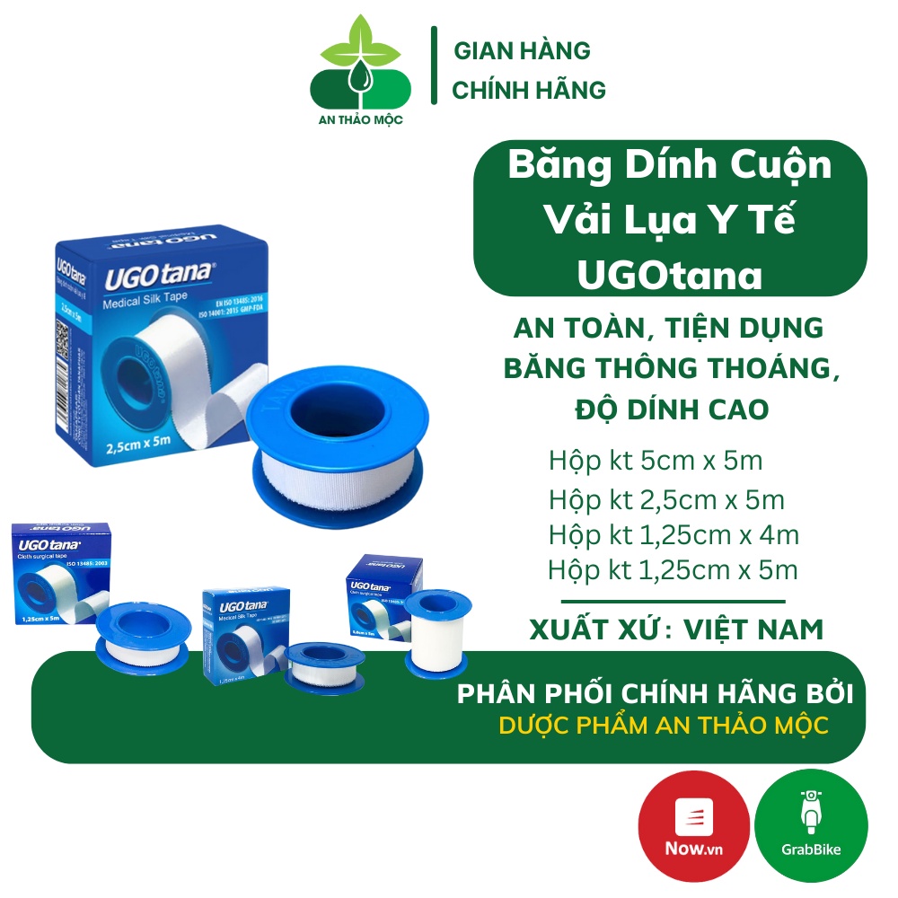 Băng dính cuộn vải lụa y tế TANAPHAR Ugotana hỗ trợ cố định catheter kim truyền thông thoáng độ dính cao dễ xé