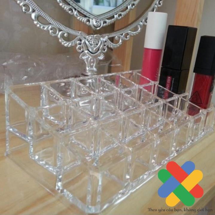 Khay Đựng Mỹ Phẩm Son Môi 24 Ngăn Mica Trong Suốt Hình Thang - Khay Đựng Đa Dụng Tiện Lợi