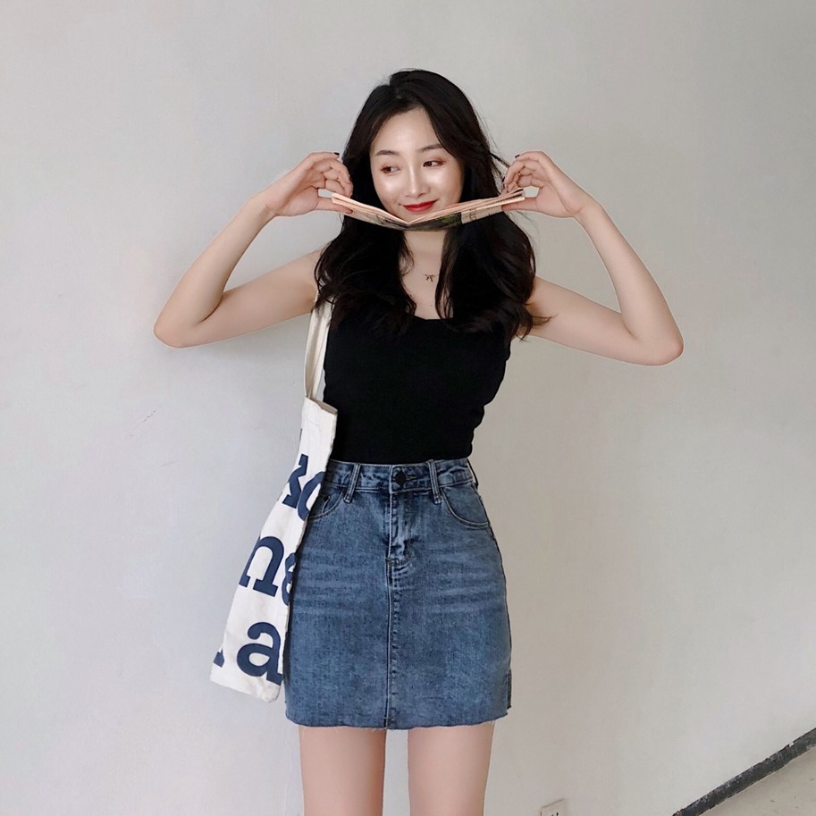 Chân váy jean nữ chữ a Emilyshop