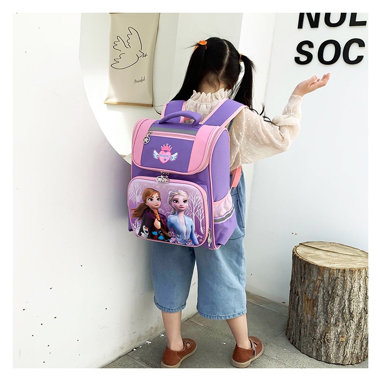 Balo chống gù cho bé gái từ lớp 1 đến lớp 3, cặp sách chống thám nước cho học sinh tiểu học cấp 1 hình công chúa Elsa