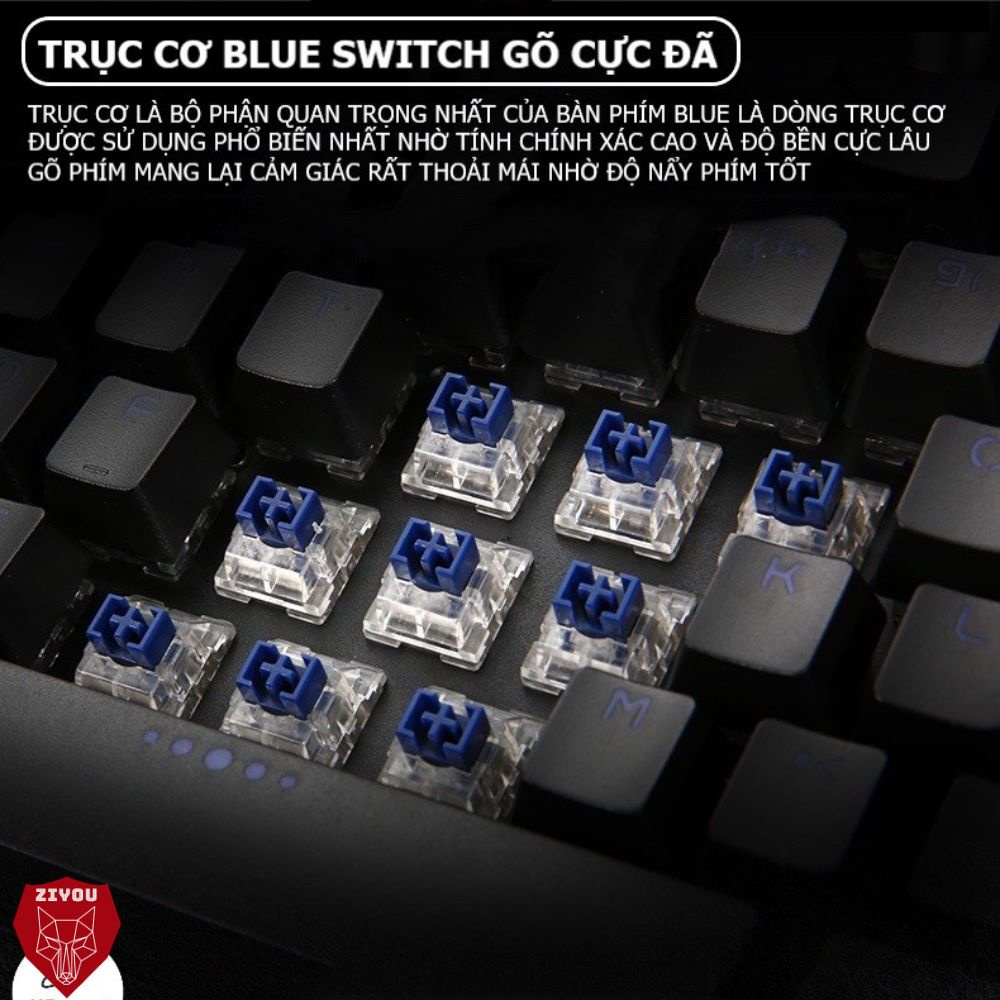 Bàn Phím Cơ Chuyên Game Ziyou K1000 Full Crack 20 Chế Độ Led RGB Cực Đẹp, Phím Full Size, Trục Cơ Blue Switch Cao Cấp