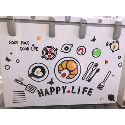 Tranh dán tường mica 3d decor khổ lớn Happy Life trang trí phòng bếp nhà ăn nhà hàng Nhiều Size - EPeBen