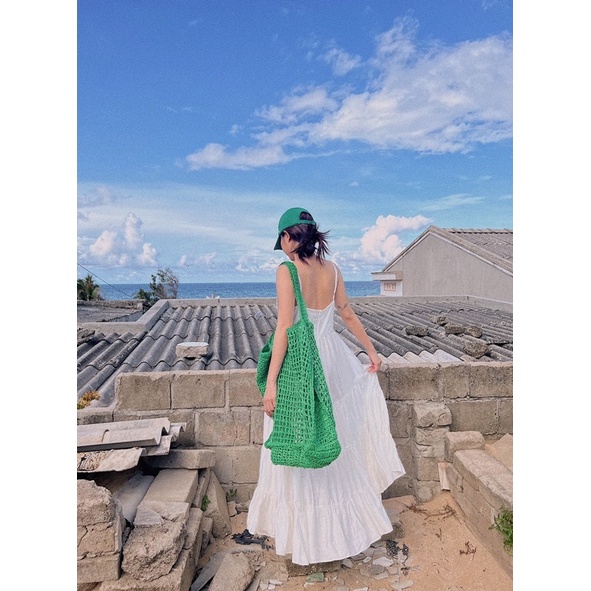 Đầm maxi trơn dây nhiều tầng - D219