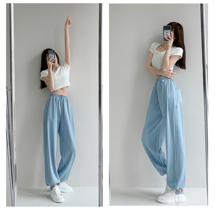 Quần dài COZOKC ống suông phối dây rút thời trang dành cho nữ